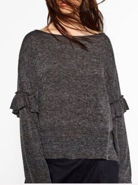 Zara dark grey sweater with ruffle sleeves